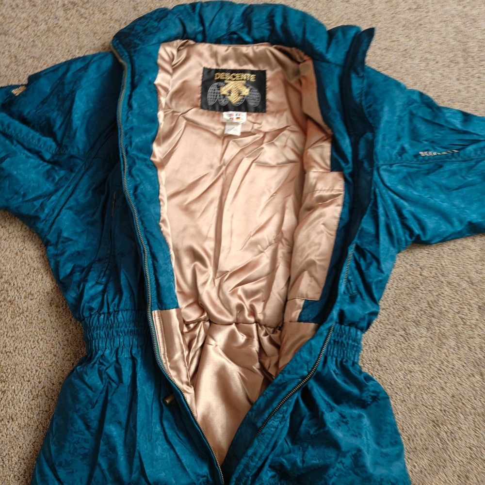 Vintage Descente‎ Teal Floral Ski Jacket Women's Size 10 Winter Warm Coat - Picture 15 of 16